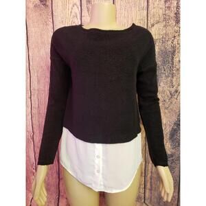CELINE Britney-s Black & white Crew Neck Soft Long Slv Women Top Sweater Sz M